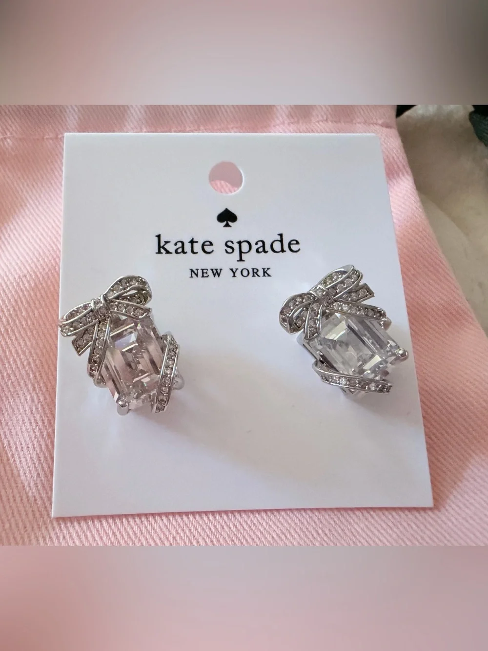 kate spade New York Silver-Tone Bow Crystal Earrings